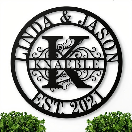 Personalized family name metal sign, custom monogram wall art for living room decor with family surname and initial | Familywalldecor