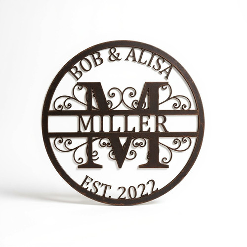 Split letter monogram sign personalized with family name and initial, ideal wedding gift or housewarming decor for couples | Family Wall Decor