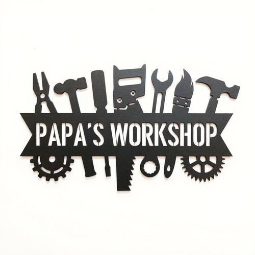 Dad Workshop metal sign, personalized toolshed decor with custom name and year, rustic garage piece for Father's Day gift | Familywalldecor