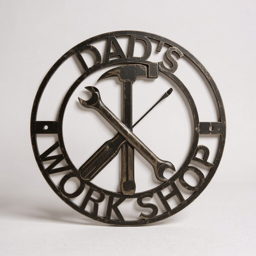 Dad workshop metal sign with personalized name or text, thoughtful Father's Day gift and garage decor for his workspace | Familywalldecor