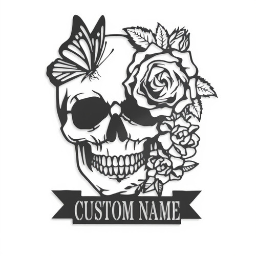 Halloween metal sign personalized with family name, featuring a colorful sugar skull design for vibrant front porch decor | Family Wall Decor DE