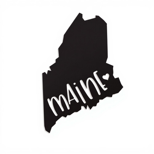 Maine love metal wall art in black powder-coated steel, personalized with family name and heart over Portland, entryway decor | Familywalldecor