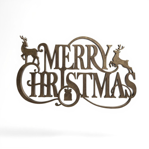 Merry Christmas deer metal wall decor sign with cutout stag and script greeting, rustic holiday accent for entryway or mantel | Family Wall Decor