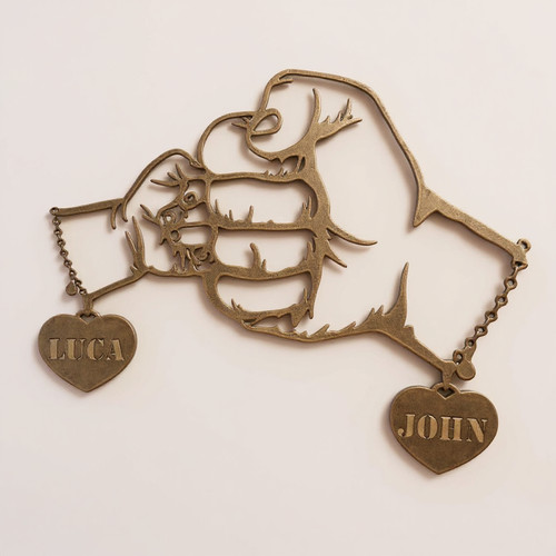 Fist bump dad LED metal wall art, personalized with baby name and date, warm backlit glow, perfect gift for new dads | Family Wall Decor