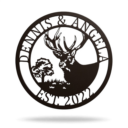 Deer antlers metal sign personalized with family name; matte black, horizontal plaque for cabin wall decor or hunting lodge | Family Wall Decor