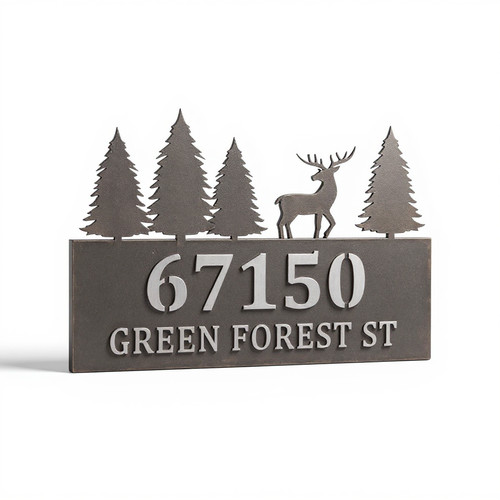 Deer metal house number plaque, personalized address sign with stag silhouette, wall-mounted for porch or entryway decor | Family Wall Decor