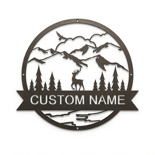Deer metal name sign, personalized family last name, matte black powder-coated wall decor for entryway or cabin lodge style | Family Wall Decor