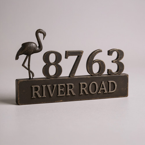 Custom Flamingo Metal Address Sign with House Numbers Plaque | Family Wall Decor