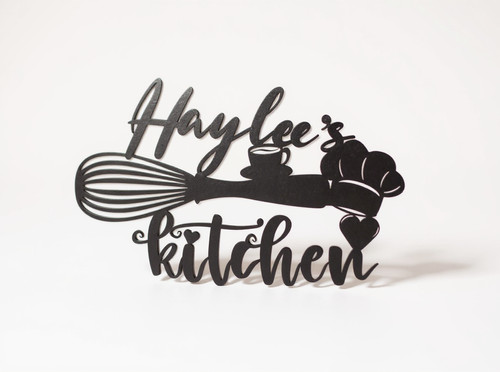 Grandma's Kitchen metal sign, vintage-style typography on white enamel, personalized with family name for Mother’s Day gift | Family Wall Decor