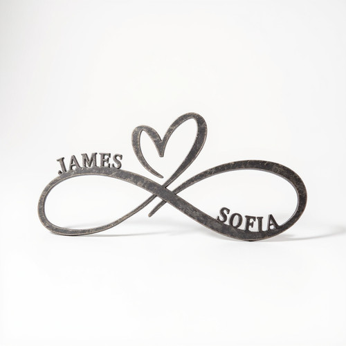 Love infinity heart metal sign, personalized with names and date, romantic anniversary gift for couples, wall-ready home decor | Familywalldecor