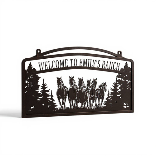 Horse ranch custom metal sign for farmhouse wall decor, personalized with ranch name and optional established date | Family Wall Decor