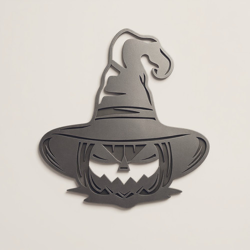 Halloween Pumpkin Witch Metal Wall Art silhouette cutout for spooky décor, pumpkin and witch motif on a rustic metal plaque | Family Wall Decor UK