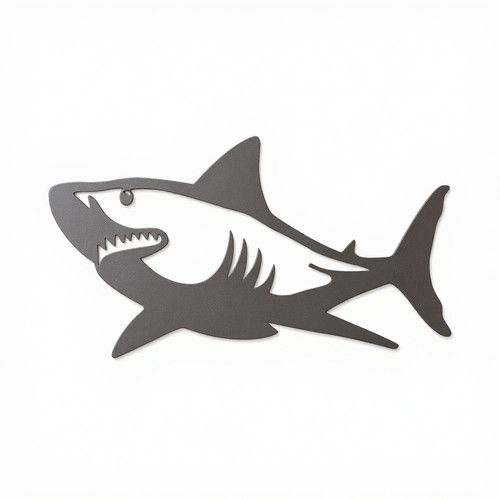 Shark metal wall art coastal decor silhouette cutout, ocean themed accent for living room or hallway, modern nautical style | Family Wall Decor