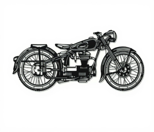 motorcycle metal wall art silhouette in matte black, side profile of a classic chopper, landscape layout for garage decor | Familywalldecor