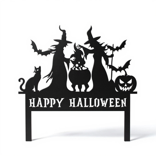 Halloween witch and cauldron metal sign, personalized with family name for outdoor yard or porch decor this Halloween | Familywalldecor