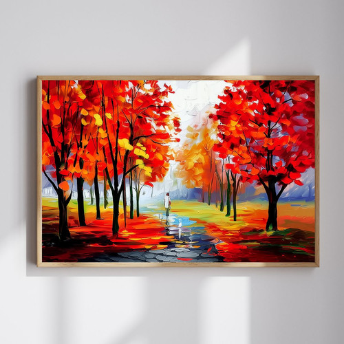 Autumn forest canvas wall art with golden foliage and warm light, a cozy Thanksgiving harvest accent for bedroom decor. | Familywalldecor