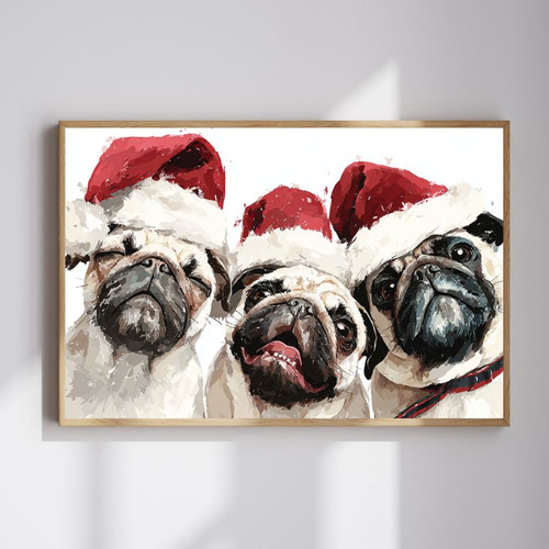 Emotional Pug Before Christmas canvas wall art with twinkling lights, perfect for kids' room decor in warm festive tones | Family Wall Decor
