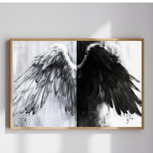 Abstract Angel Wings Canvas - Serene Black & White Wall Decor | Family Wall Decor