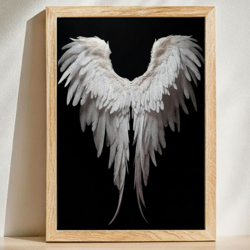 Touching Angel Wings Canvas Art - Black And White Wall Decor For Living Room | Family Wall Decor