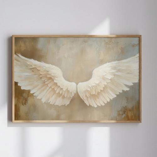 Vintage Angel Wings Canvas Wall Art For Bedroom - White Feather Design | Familywalldecor