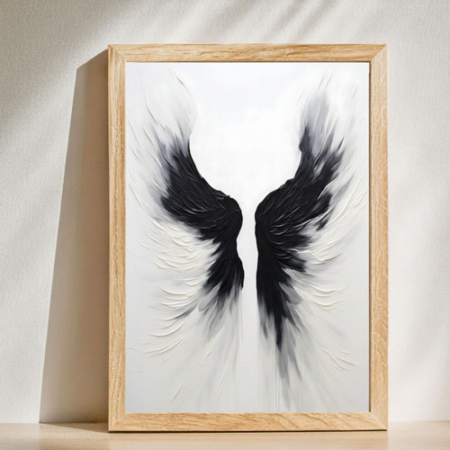Abstract Angel Wings Canvas For Living Room - Black And White Feather Decor | Family Wall Decor