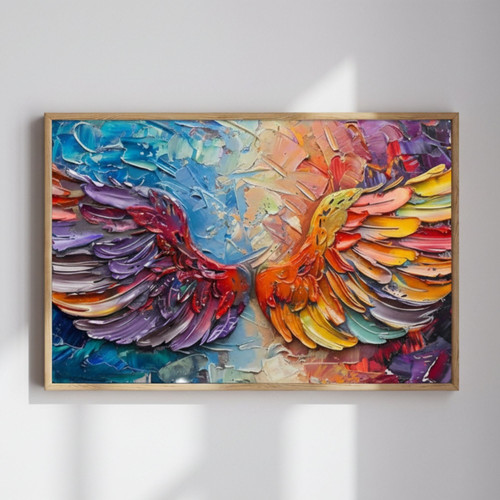 Colorful Angel Wings Wall Art Canvas For Living Room | Family Wall Decor