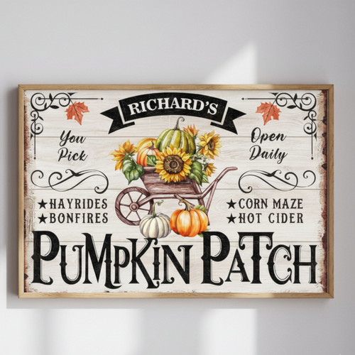 Personalized Pumpkin Patch Rustic Canvas For Thanksgiving Decor – Vintage Farmhouse Style With Family Name | Familywalldecor
