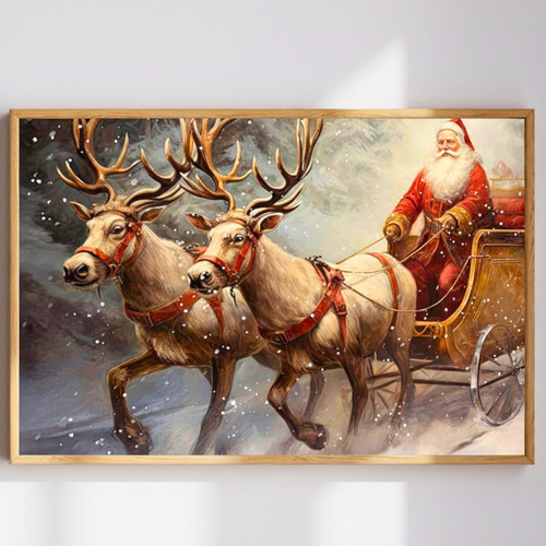 Nostalgic Santa Sleigh Canvas - Cozy Holiday Wall Art for Home | Family Wall Decor