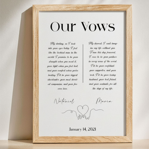 Custom Anniversary Wedding Vows Art | Canvas Gifts For Newlyweds & Vow Renewal | Elegant Home DéCor | Familywalldecor