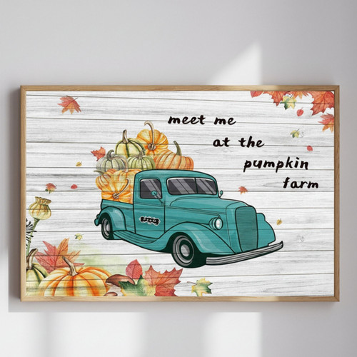 Thanksgiving Wall Art And Decor - Pumpkin Green Truck Canvas For Living Room Or Bedroom | Familywalldecor
