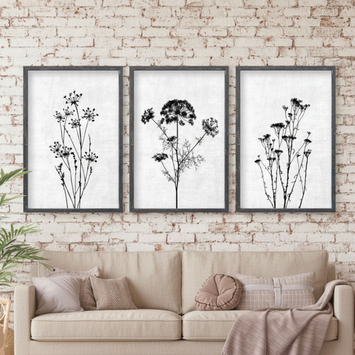 Minimalist Black White Botanical Canvas Set For Bedroom Or Office Decor | Family Wall Decor