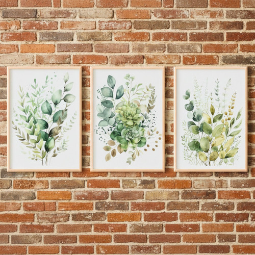 Boho Botanical Trio - Sage Green Wildflower Canvas Prints | Family Wall Decor