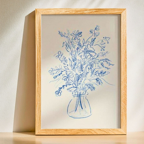Blue Floral Botanical Wall Art Canvas - Bohemian Style For Living Room | Family Wall Decor