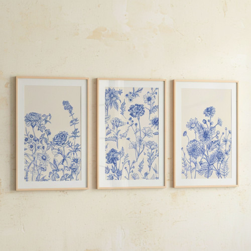 Chinoiserie Blue Botanical Canvas Print Set - Minimalist Home Vibe | Family Wall Decor