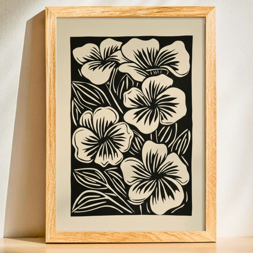 Elegant Floral Canvas - Beige & Black Neutral Wall Decor Print | Family Wall Decor