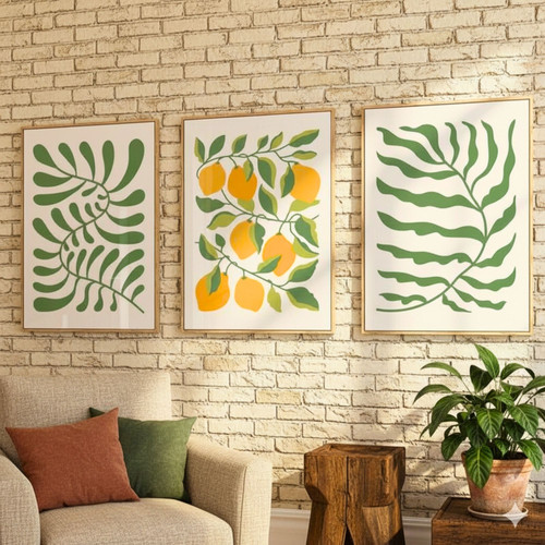 Modern French Boho Lemon Citrus Canvas Art for Kitchen & Dorm | Family Wall Decor