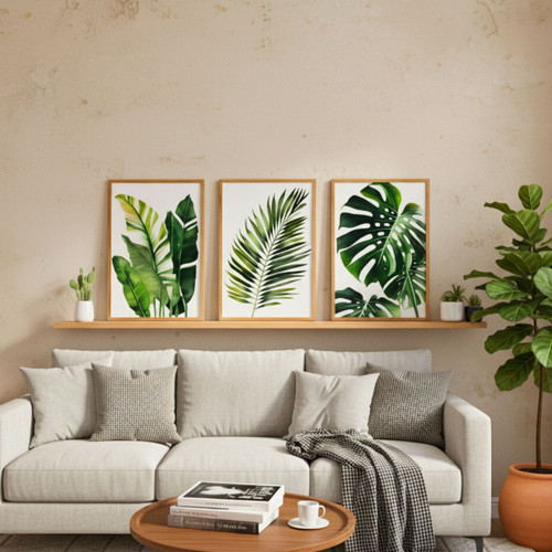Tropical Botanical Wall Art Set - Monstera & Palm Canvas For Living Room Decor | Family Wall Decor
