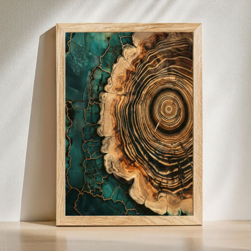 Scandinavian Tree Ring Canvas Painting For Living Room DéCor - Abstract Nordic Art For a Tranquil Home Atmosphere | Family Wall Decor