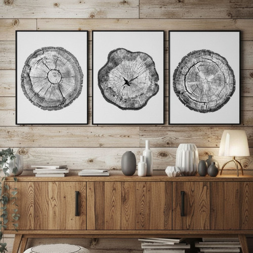 Tree Ring Canvas Prints Set - Stylish Black & White Wall DéCor For Living Room | Family Wall Decor