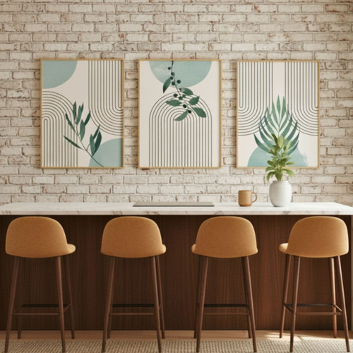 Bohemian Aqua Sage Canvas - Abstract Geometric Art Trio for Walls | Family Wall Decor