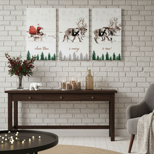 Festive Trio - Santa's Sleigh Canvas Art for Christmas Decor | Family Wall Decor