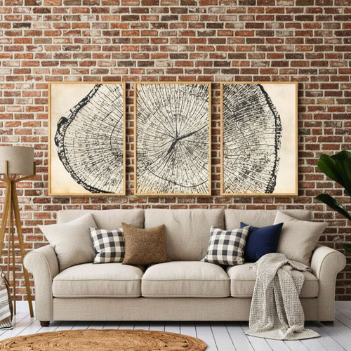 Nature-Inspired Tree Ring Canvas Set - 3 Neutral Prints For Living Room | Family Wall Decor
