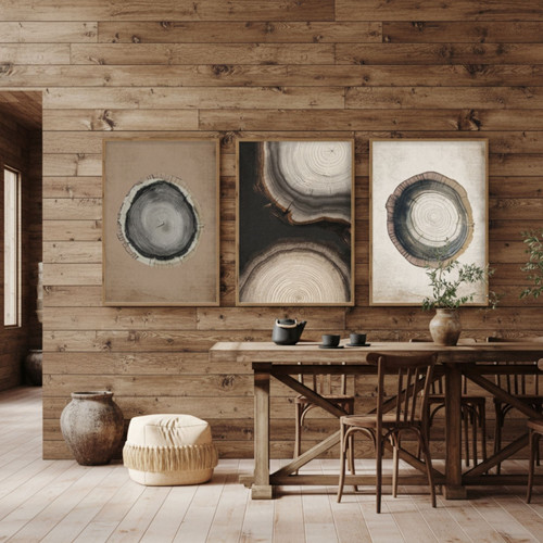 Modern Tree Ring Canvas Set - Grunge Abstract Wall Art Prints For Living Room | Family Wall Decor
