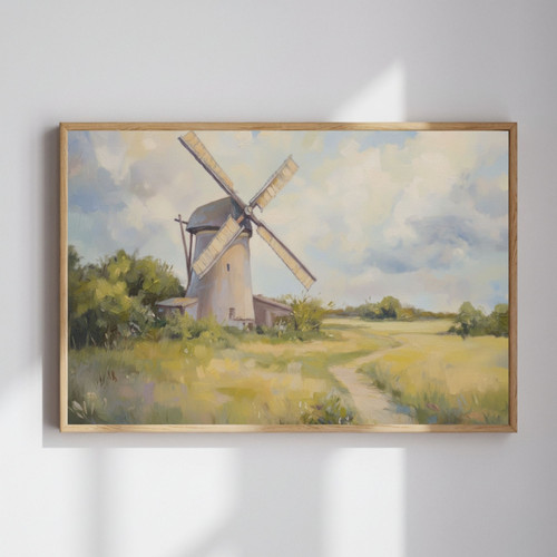 Cozy Country Windmill Canvas Art Antique Style For Living Room | Family Wall Decor