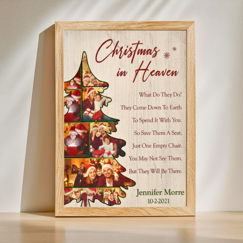 Christmas In Heaven Custom Memorial Photo Collage Canvas | Family Wall Decor