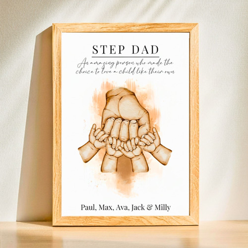 Personalized Step Dad Canvas Art - Touching Step Parent Gift For Living Room Decoration | Family Wall Decor