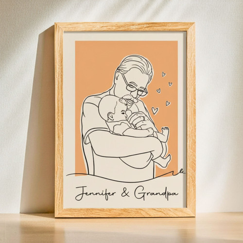 Custom Line Art Canvas - Heartfelt Grandpa & Kids Gift | Family Wall Decor