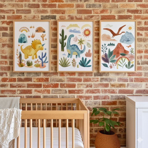 Dinosaur Nursery Art Set - Printable Dinosaur Canvas for Kids’ Bedroom Decor | Family Wall Decor