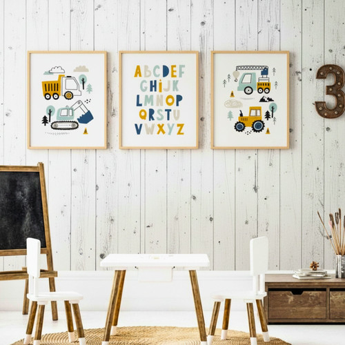 Educational Canvas - Construction Alphabet Art Set for Boys' Room | Family Wall Decor