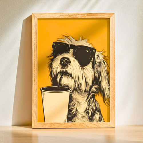 Hipster Coffee Dog Canvas Wall Art For Home Decor - Gift For Coffee Lovers | Family Wall Decor